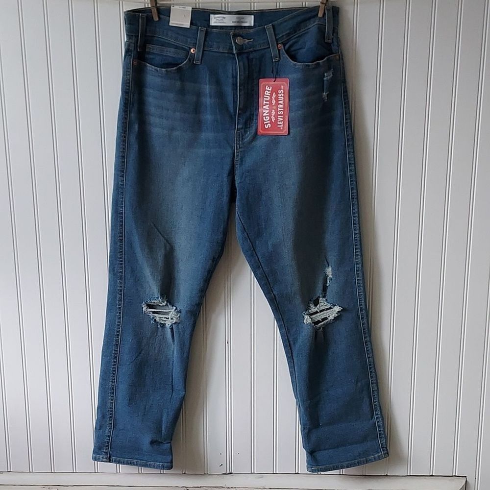 Signature By Levi's Women's 14 Heritage High Rise Straight W32 Distressed NWT